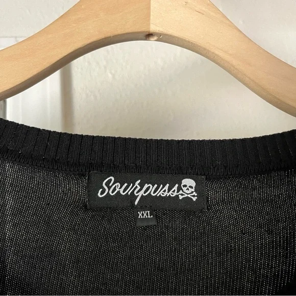 SOURPUSS black crew neck knit cat graphic long sleeve pullover sweater - Picture 4 of 4